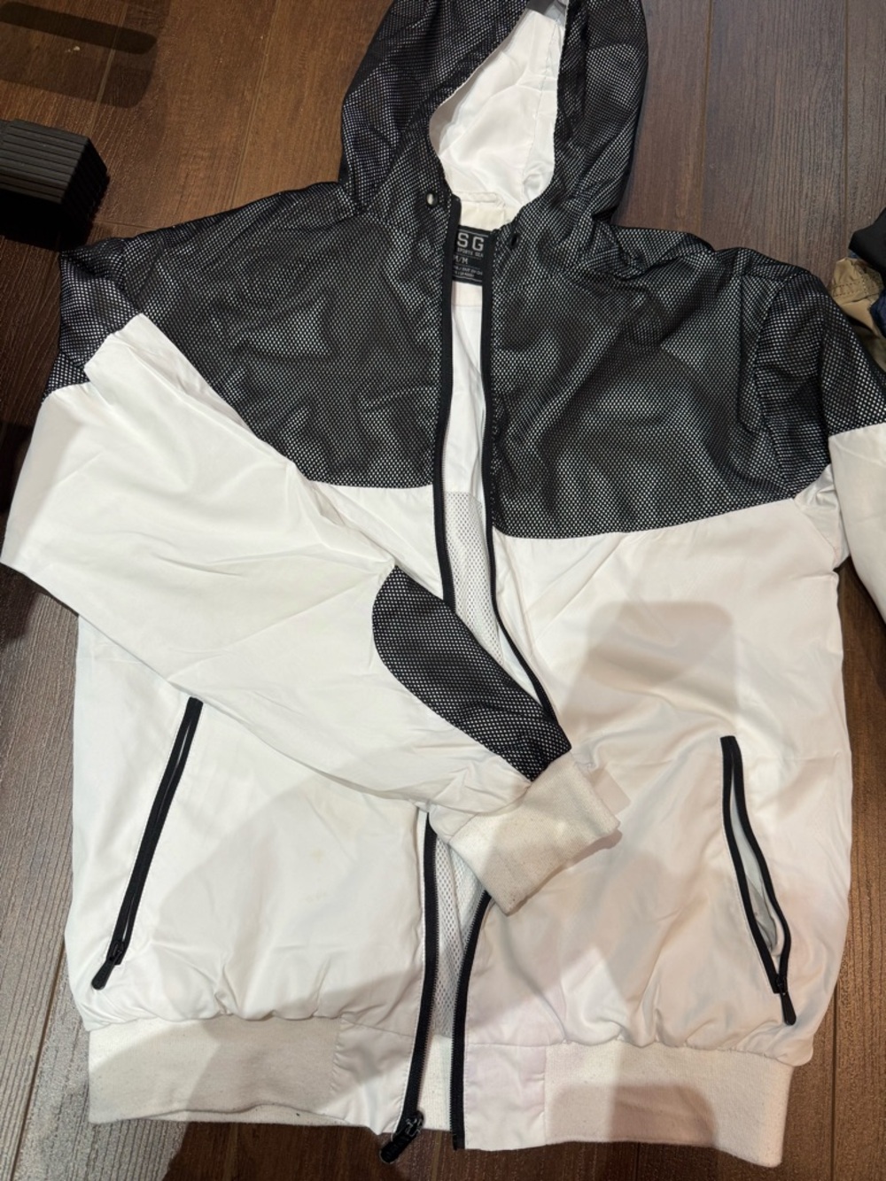 Men's Two-Tone Black & White Hooded Windbreaker Jacket